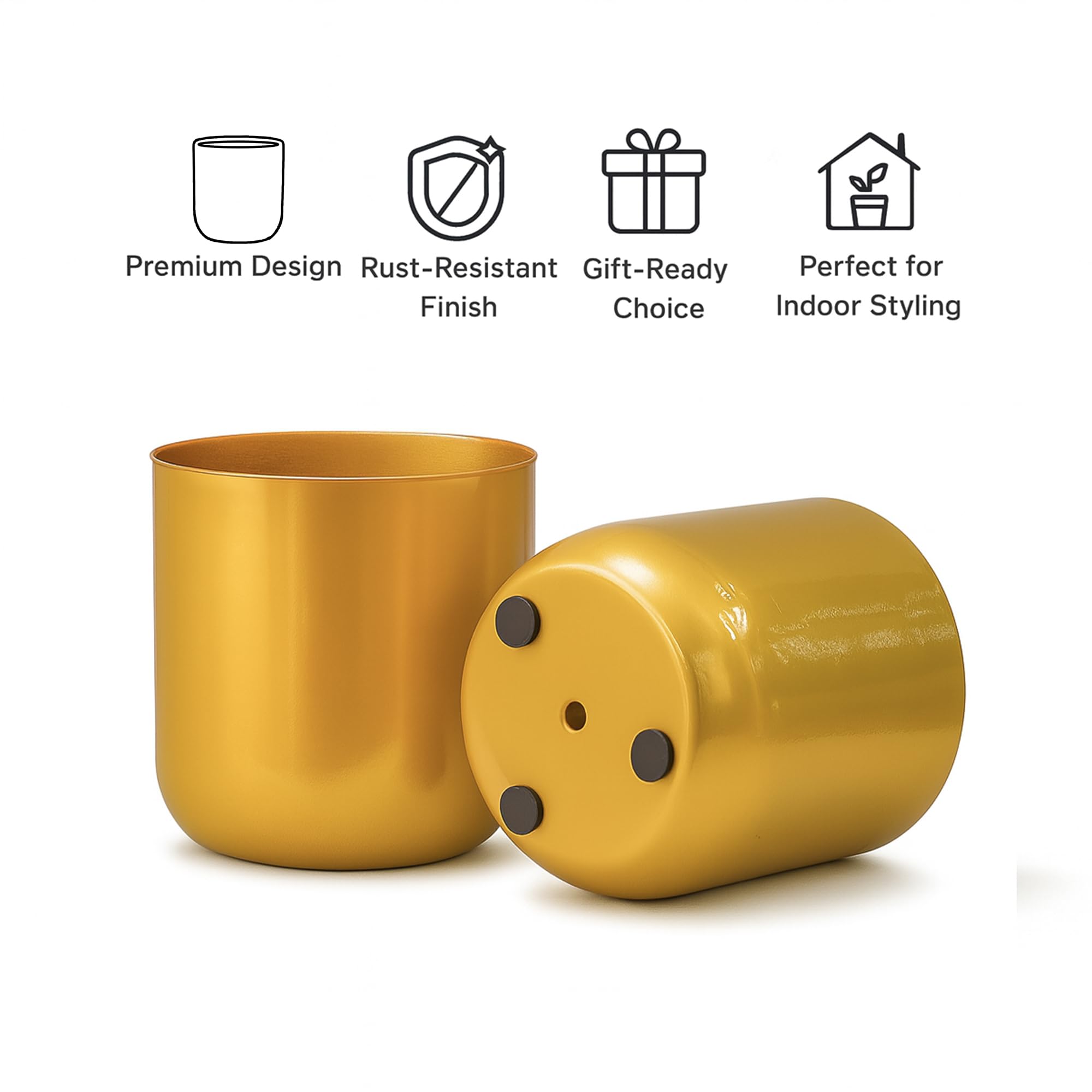 Metallic Miniature Planters - Gold Set of 2 -3