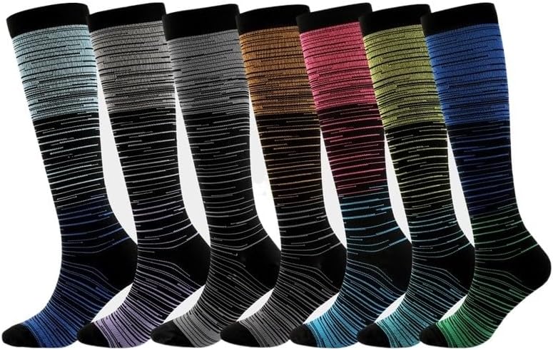 Graded Striped Pressure Socks Sports Mid-tube Socks For Men and Women Compression Socks(S/M)