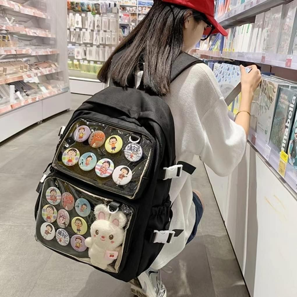 Ita Borsa con Finestre Trasparenti per Donne e Adolescenti - Kawaii JK Pin Display Zaino Carino Estetico Grande per Scuola Borsa Casual Daypack Robusta Borsa per Libri Anime Cosplay Regali