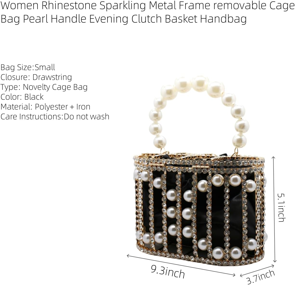 Women Rhinestone Cage Bag Sparkling Hollow Pearl Evening Clutch Glitter Double-layer Detachable Basket Handbag - Image 4