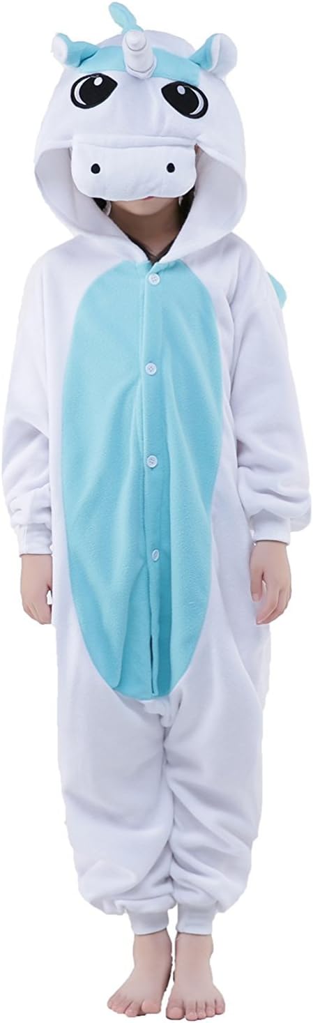 Kids Unicorn Onesies Animal Costume (85#(35-43 inch), Blue White Unicorn)