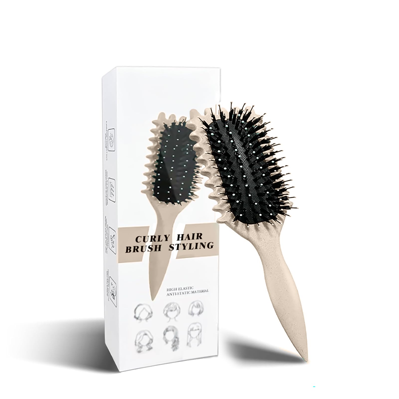 Cepillo para rizos, cepillo de estilo de pelo rizado con bordes y esquinas, para peinar y dar forma a los rizos de hombres y mujeres para reducir el tirón y la separación de rizos (Beige)