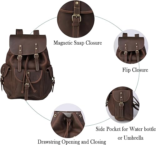 Miniatura 4 de Mochila retro de cuero genuino para hombre, adecuada para portátiles de 16 pulgadas, para viajes de negocios, mochila diaria, Marrón, Mochilas de