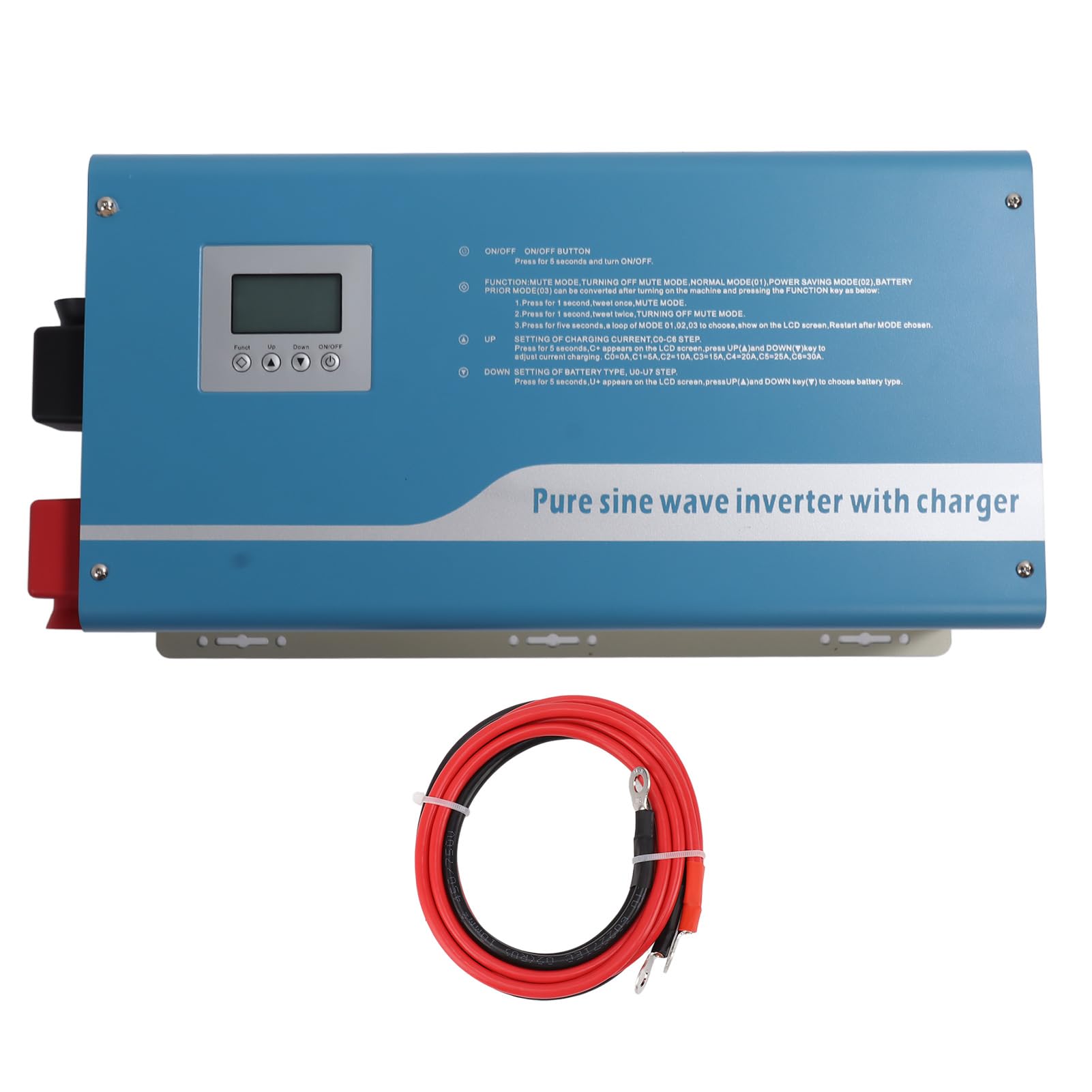 Generic Cargador Inversor de Onda Sinusoidal Pura, Cargador MCU ABS de Doble Potencia, Protección Total, a Prueba de Golpes para el Hogar (24V)