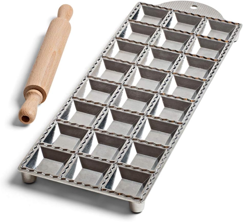 Kings County Tools Square Ravioli Maker Mold | Produce 2” Square Shape | Easy to Use | Wooden Pasta Roller Included | Non-Slip Rubber Foot Insert | Kitchen Necessity | Made in Italy Kings County Tools Square Ravioli Maker Mold | Produce 2” Square Shape | Easy to Use | Wooden Pasta Roller Included | Non-Slip Rubber Foot Insert | Kitchen Necessity | Made in Italy