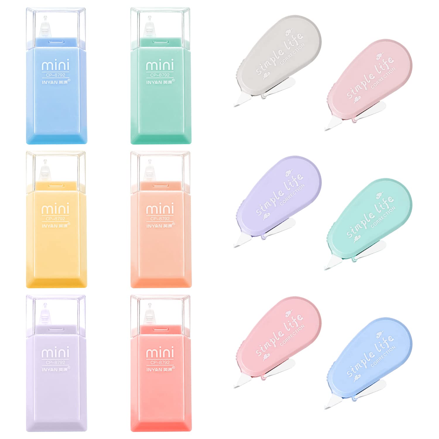 TIANNAIT 12 Pieces Mini Correction Tape Correction Roller with Lid Portable Correction Tape Simple School Supplies Color Correction Roll Tape Suitable for School Office Home