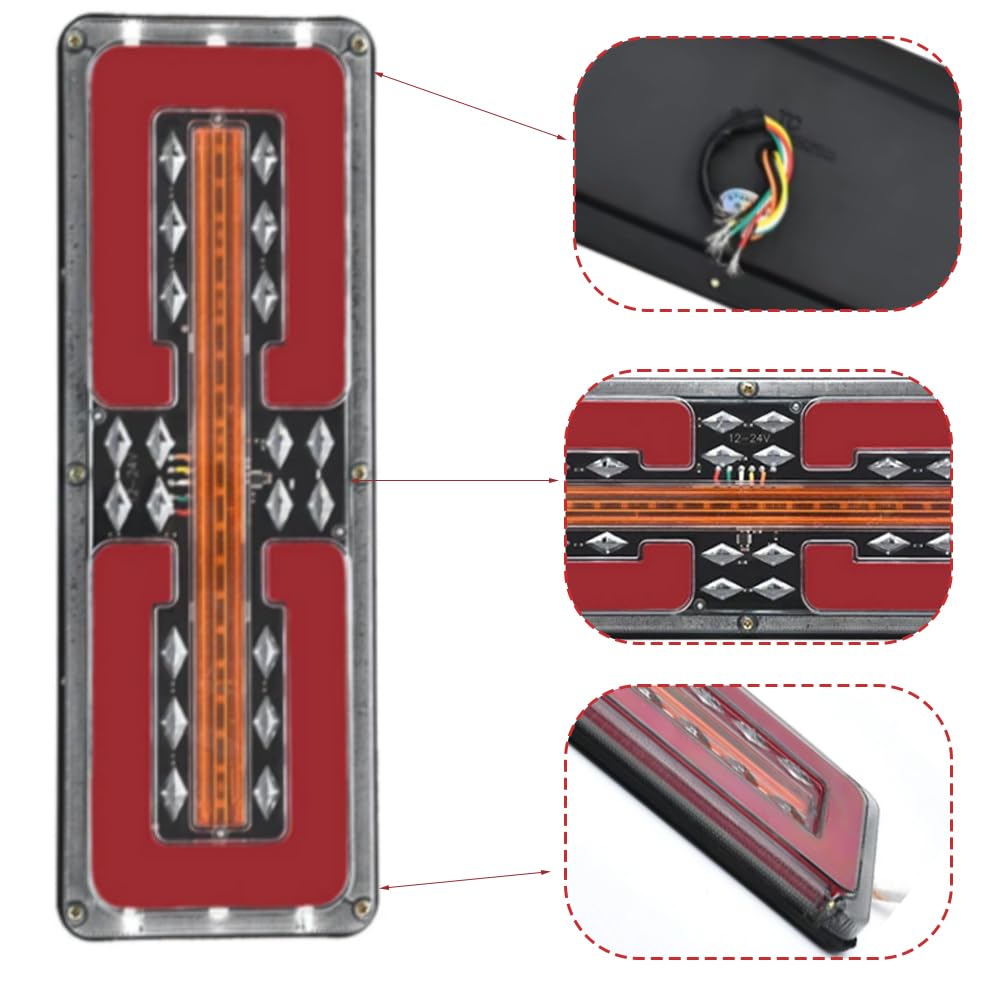 Riloer Fanale posteriore, indicatori di direzione, fanale posteriore freno, 2 pezzi, indicatori di direzione, fanale posteriore freno a LED, compatibile con camion, furgoni e rimorchi da 24 V, 40 cm