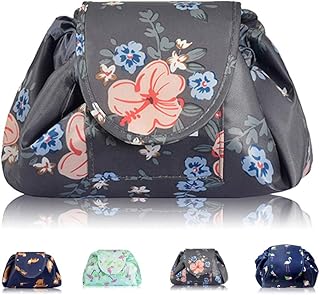 Lazy, trousse per trucchi con coulisse, grande capacità, impermeabile, da viaggio, per donne e ragazze (Fiore)