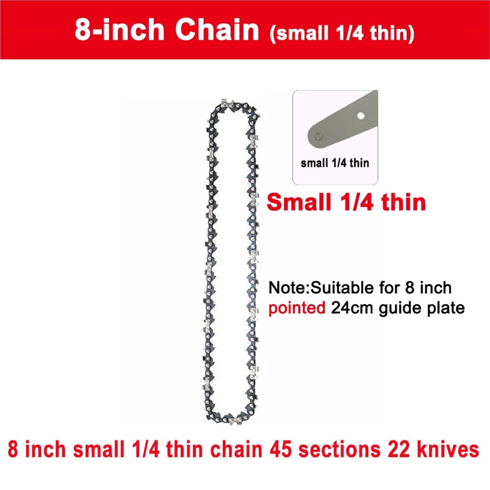 Genérico Sierra eléctrica LP de 8 Pulgadas, 1/4 ", 45 Nudos, 22 Cuchillos, Cadenas de Motosierra, Hoja de Sierra de Registro, Cadena de poda, Accesorios de Cadena for Corte de Madera(8-Inch Set7)