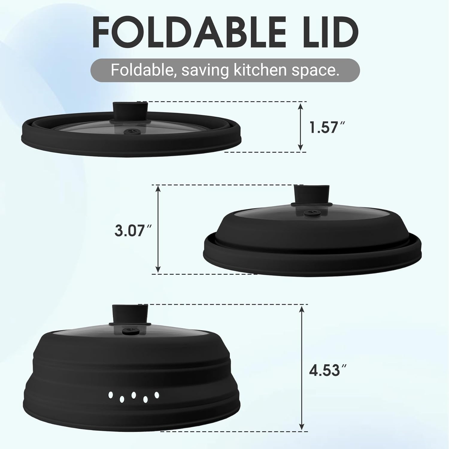 Copertura per forno a microonde per alimenti, pieghevole, in vetro, con manico, in silicone, per microonde, piatto, ciotola