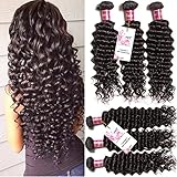 Unice Hair 4 Bundles Brazilian Virgin Hair Deep Wave Hair Extensions 7a Grade Unprocessed Human Hair Wave Natural Color Can Be Dyed and Bleached (12 14 16 16)