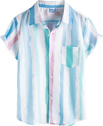 VATPAVE Boys Striped Button Down Shirt Short Sleeve Hawaiian Shirt Casual Summer Beach Shirts