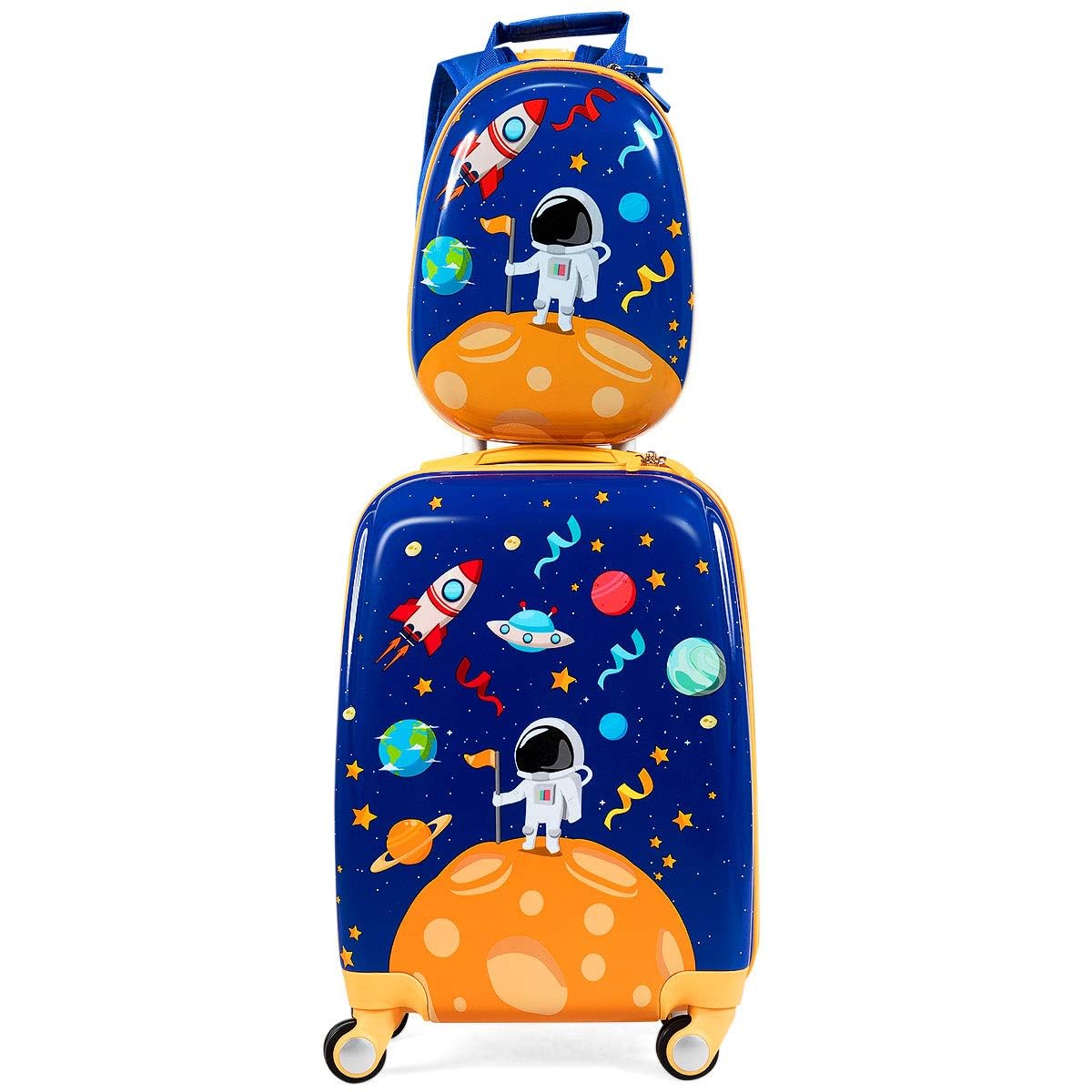 FANTASK Valigia per bambini + zaino, trolley per bambini in plastica, bagaglio per bambini, bagaglio a mano, valigia rigida per ragazzi e ragazze