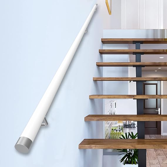 Wooden Handrails for Stairs, Non-Slip Stair Railings with Brackets, Against The Wall Elderly and Children's Safety Grab Bar Kit, for Interior Corridor Villa Building Loft (White, 80cm)