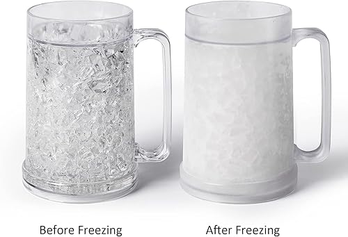 Miniatura 8 de Juego de 2 tazas de hielo de gel de doble pared para congelador, transparentes, 16 onzas, color blanco