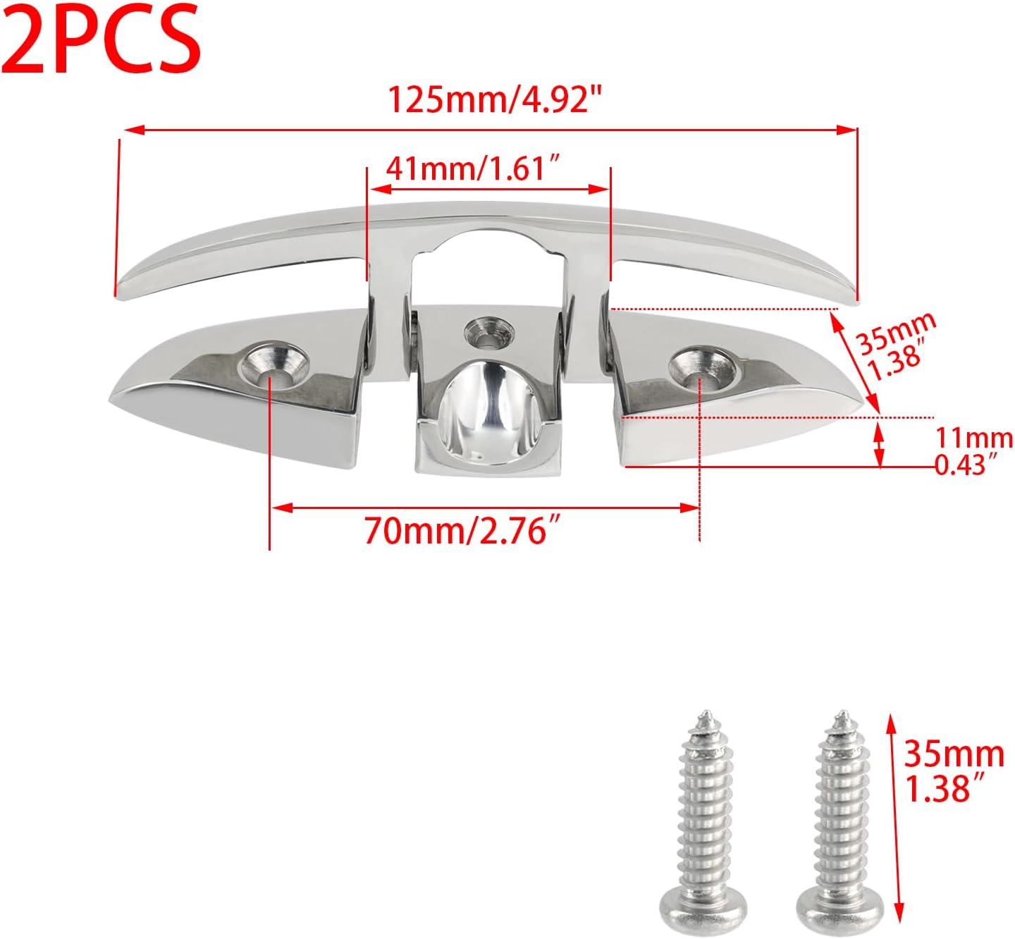 Wealrit 2PCS 5" Boat Folding Cleats,Flip Up Marine Dock Cleat with Fastener | 316 Stainless Steel,Fold Flat Space‑Saving Design,Complete Fasteners For Yacht Kayak Deck,Good Rope Holding Capacity