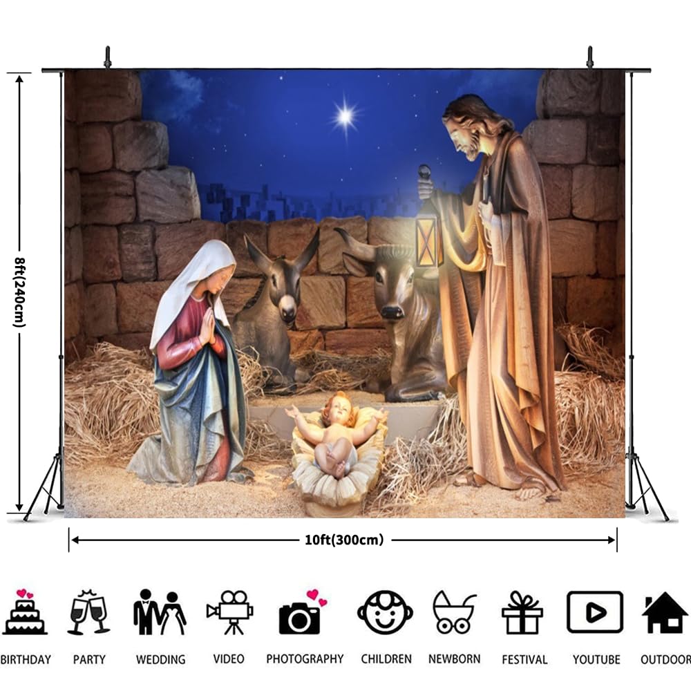 Krippenspiel-Hintergrund 3x2,4 M – Weihnachtskulisse Mit Maria, Jesus & Tieren, Aus Vinyl
