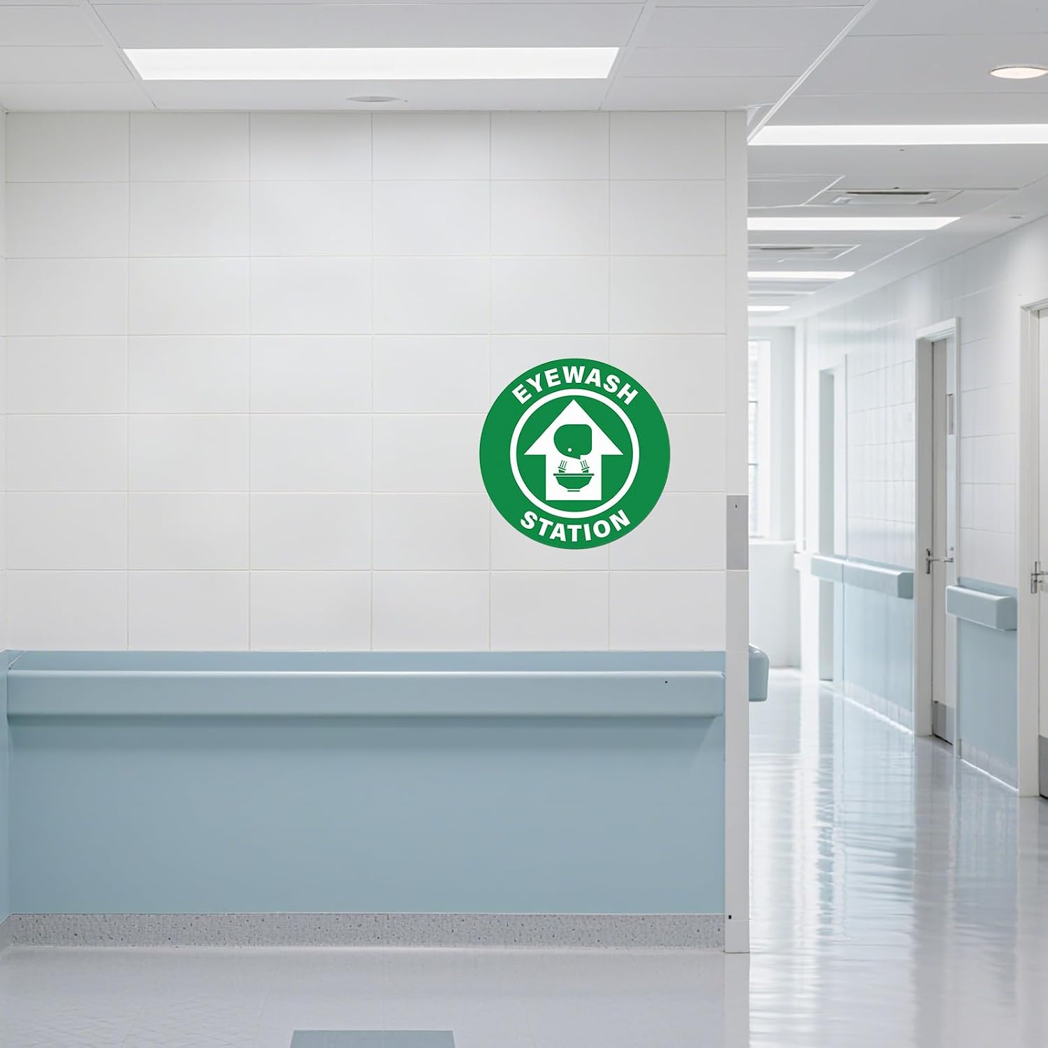 5 Pack Eye Wash Station Floor Sign Stickers 17 Inch Green Anti-Slip Round Labels Self Adhesive Vinyl Industrial Safety Sticker