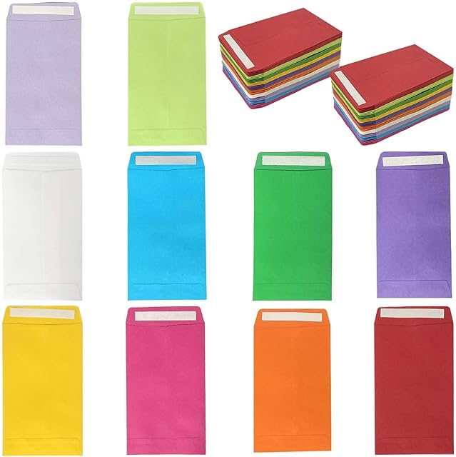 100Pcs Money Envelopes, Coloured Seed Envelopes Self-Adhesive Seed Packets Mini Envelopes Coin Envelopes for Wages, Seeds, Coins, Beads or Stamps(10x6cm/3.9x2.4inch)