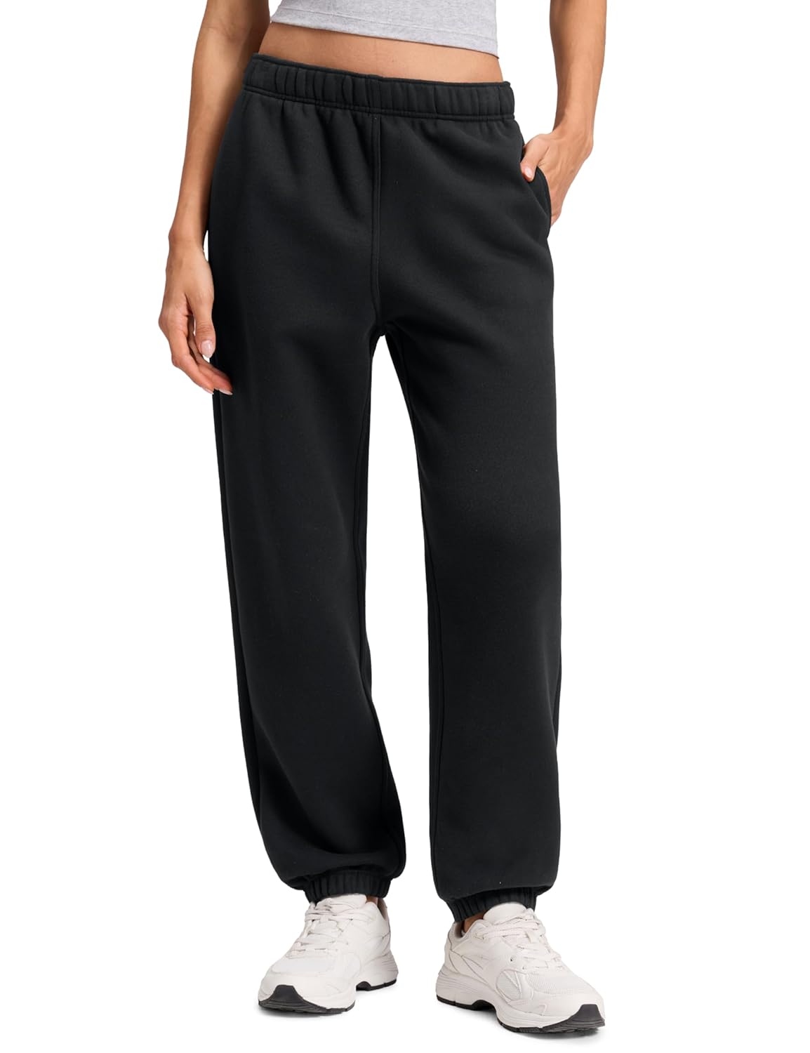 CRZ YOGA Cotton Fleece Lined Jogger Sweatpants Women 28 - Casual Lounge Travel Pants with Pockets Winter Warm