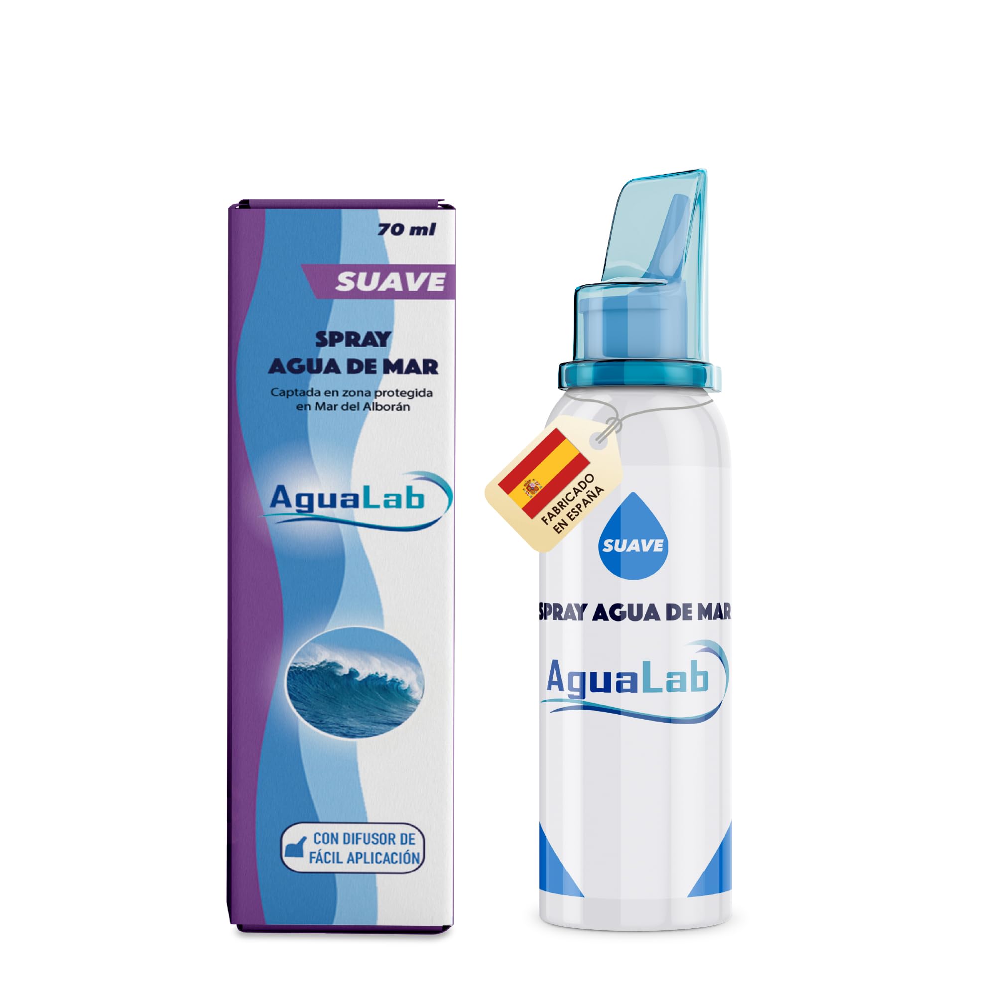 AguaLab® Sea Water Nasal Spray 70 ml | Decongestant, Wash and Nasal Hydration | Sea Salt Nasal Irrigator for Adults. Refillable.
