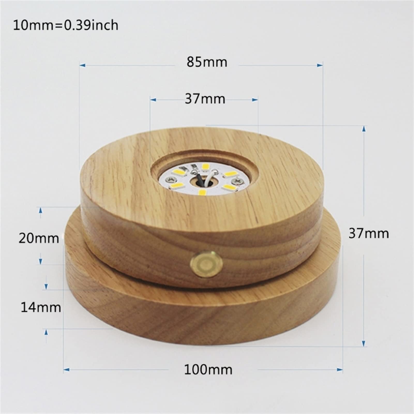 Striscia LED, strisce di illuminazione, striscia LED, luce a LED a stelo rotante luminoso, espositore oggetto trasparente in vetro, supporto rotondo in legno, forniture da bar, supporto per luce