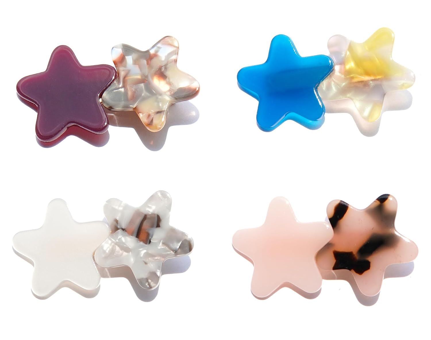 4PCS Acrylic Resin Stars Hair Clips Geometric Alligator Hair Clips