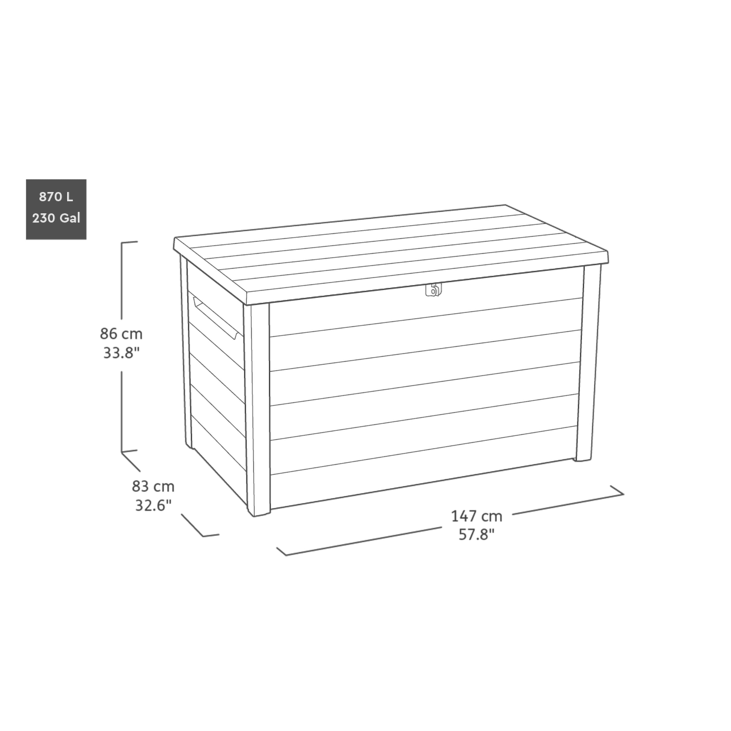 Keter Signature Ontario 870L Outdoor Storage Box – Rosewood | Weather‑Resistant Wood‑Look Storage Box with Lockable Lid, Extra Seating for 2, UV‑Protected Garden Storage — view 6