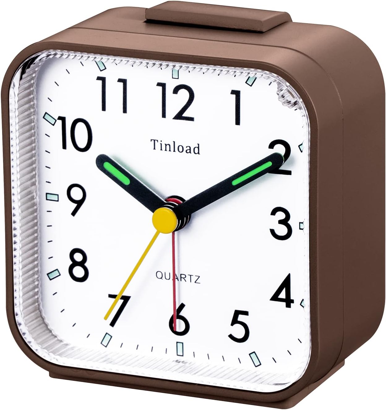Tinload Small Battery Operated Analog Alarm Clock Silent Non Ticking, Ascending Beep Sounds, Snooze,Light Functions, Easy Set(Brown)