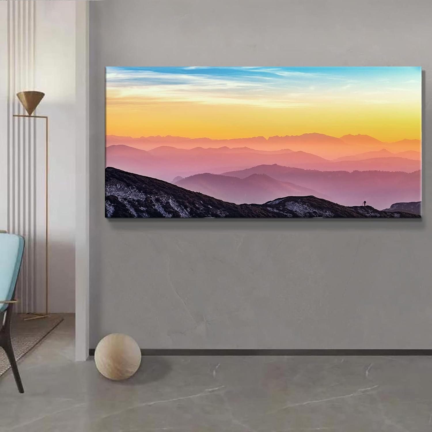Wewejia Canvas Prints Wall Art Abstract Mountain Nature Scenery Painting Framed for Living Room Office Home Decor Ready to Hang-20"x40"