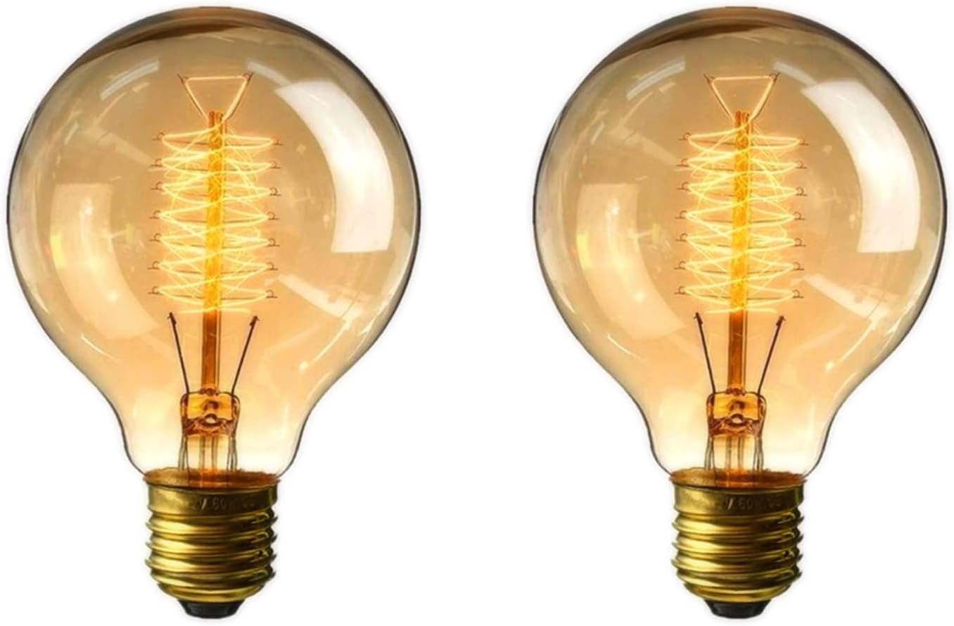 B4U 2 Pack Vintage Edison Light Bulb G80 60W, Dimmable E27 Screw Bulb, Decorative Spiral Filament Bulbs, Warm White 2700K, 240V