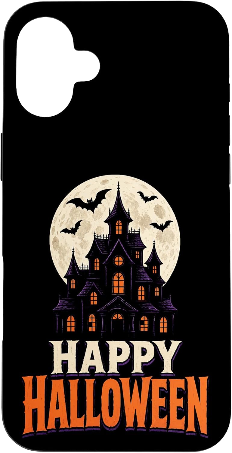 Happy Halloween Haunted House Full Moon Bats Vintage Case for iPhone 16 Plus