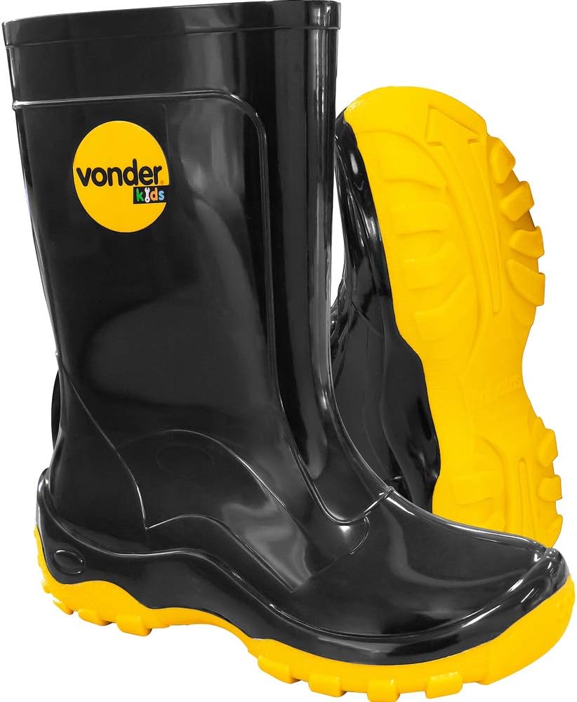 Bota Infantil De Pvc, Preta E Amarela, Com Forro, 30/31, Vonder.