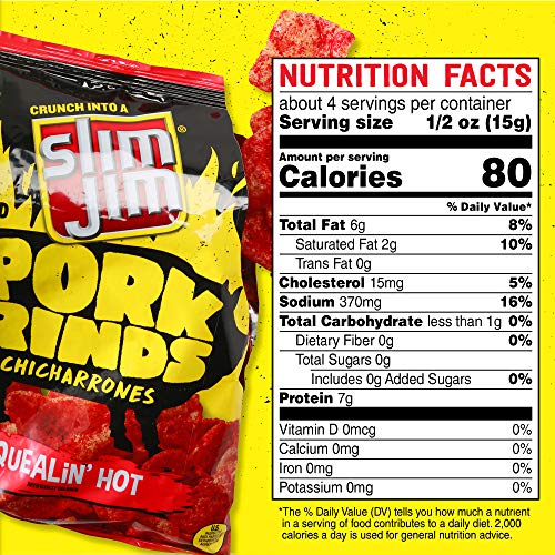 Slim Jim Pork Rinds Squealin' Hot Fried Snacks, Keto Friendly, 2 oz. Bag 12-Count - Thumbnail 6