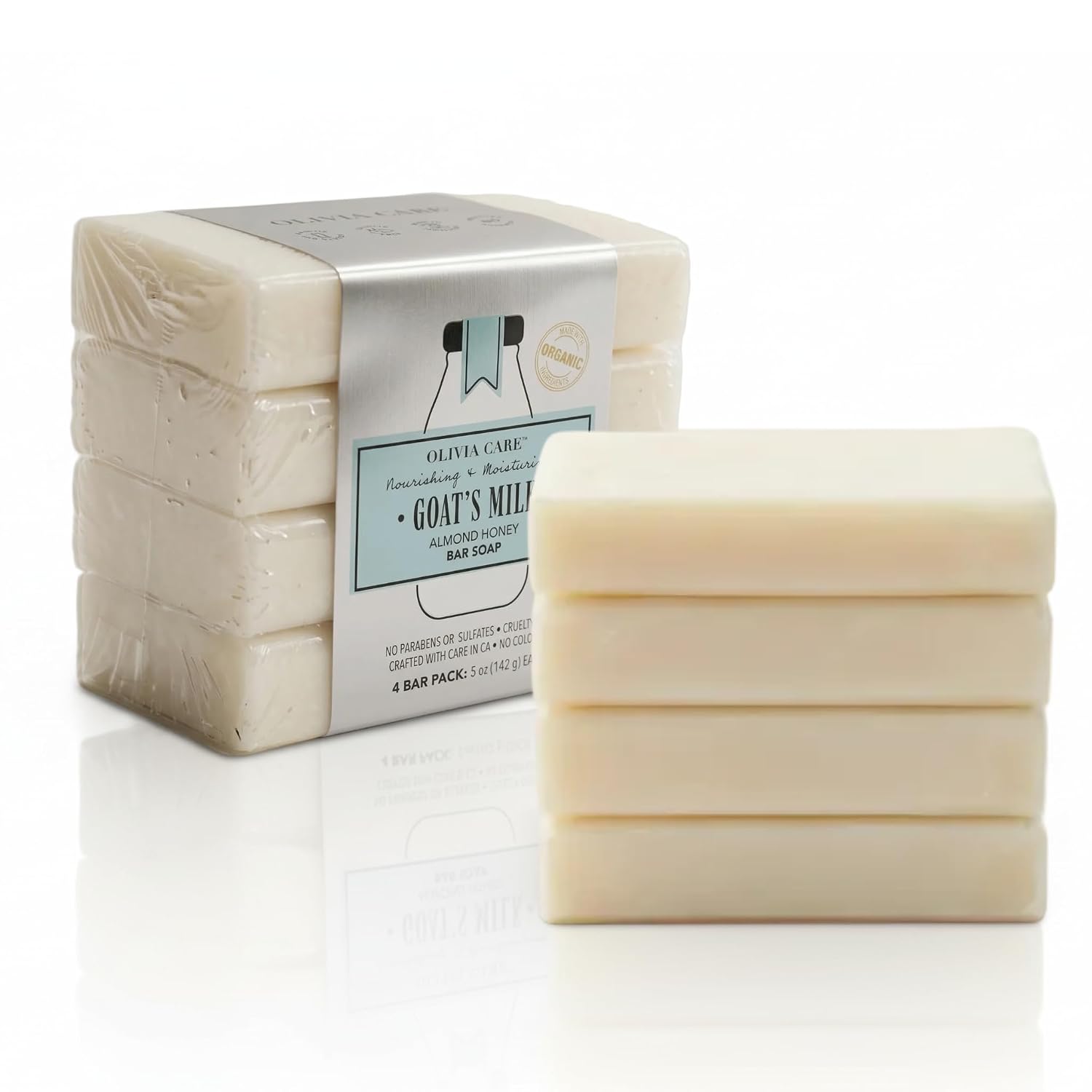 Olivia Care Goat's Milk Almond Honey Bar Soap, 5oz each bars(Pack of 4), Natural Face & Body Cleanser with Goat's Milk, Honey & Sweet Almond Oil, Moisturizing, Nourishing, Vitamin Rich, Made in USA