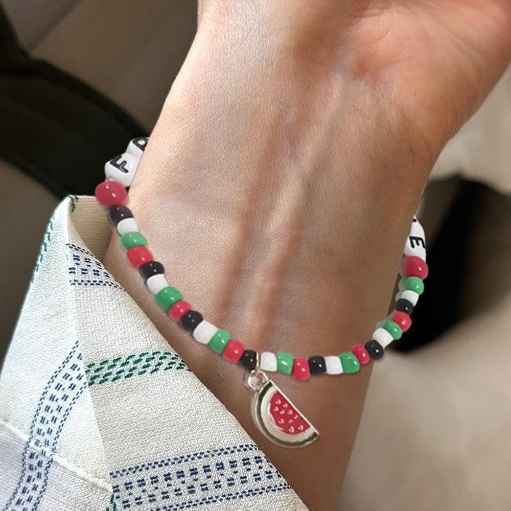 DHliIQQ Braccialetto di anguria Palestina, Braccialetto di perline di anguria, braccialetto di anguria Braccialetto di perline, Mel Anguria Frutta