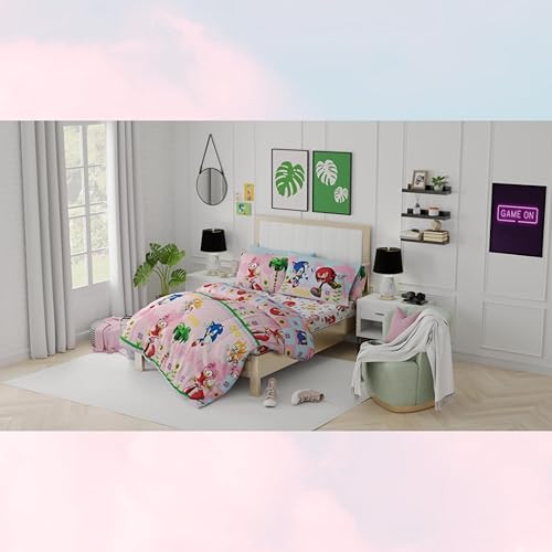 Miniatura 7 de Franco - Juego de edredón y sábanas supersuaves con funda de almohada, anime, para niñas, 7 piezas, tamaño matrimonial, Sonic (producto con licencia