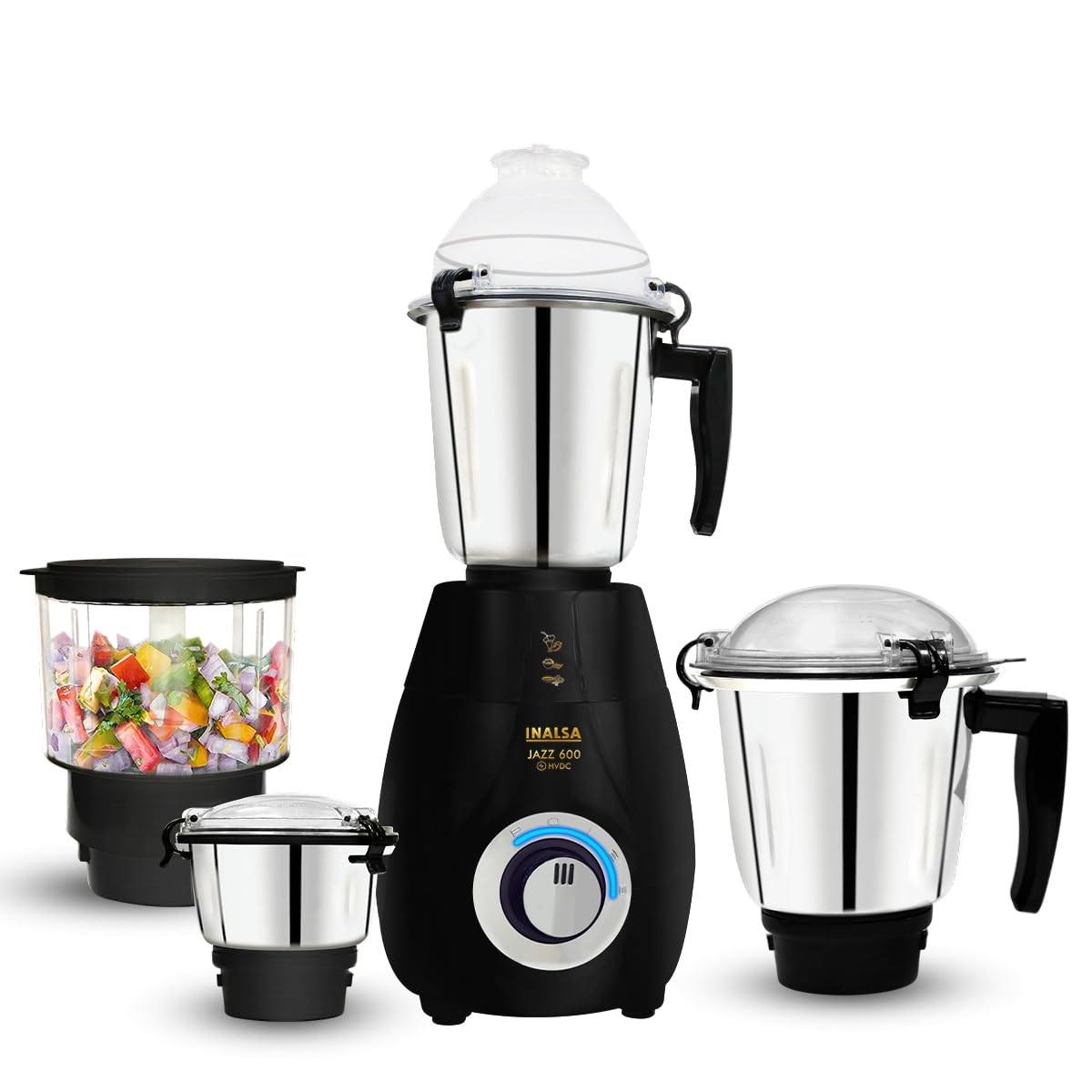 INALSA Mixer Grinder|600W Energy-Efficient Motor|3Heavy Stainless Steel Jars + Multipurpose Jar|Leak-Proof Lids|LED Indicator|Overload Protection|7-Yr Wty on Motor,Jazz HVDC-image-20