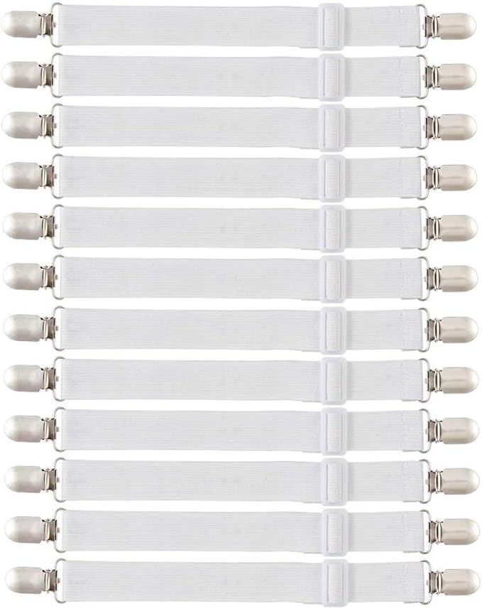 XTUDOU Bettlakenspanner Set - 12 Stück, Verstellbar 30-130cm, Mit Metallclips