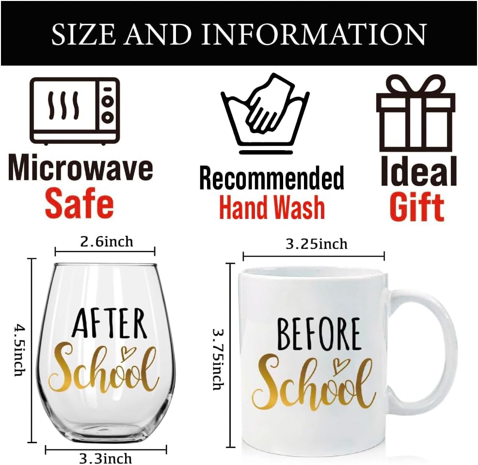 Before School After School Mug Wine Glass Set with Candle, image 2