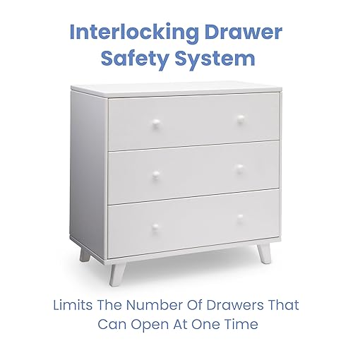 Miniatura 5 de Delta Children Ava - Cómoda de 3 cajones con cambiador y cajones entrelazados, certificado Greenguard Gold, color blanco