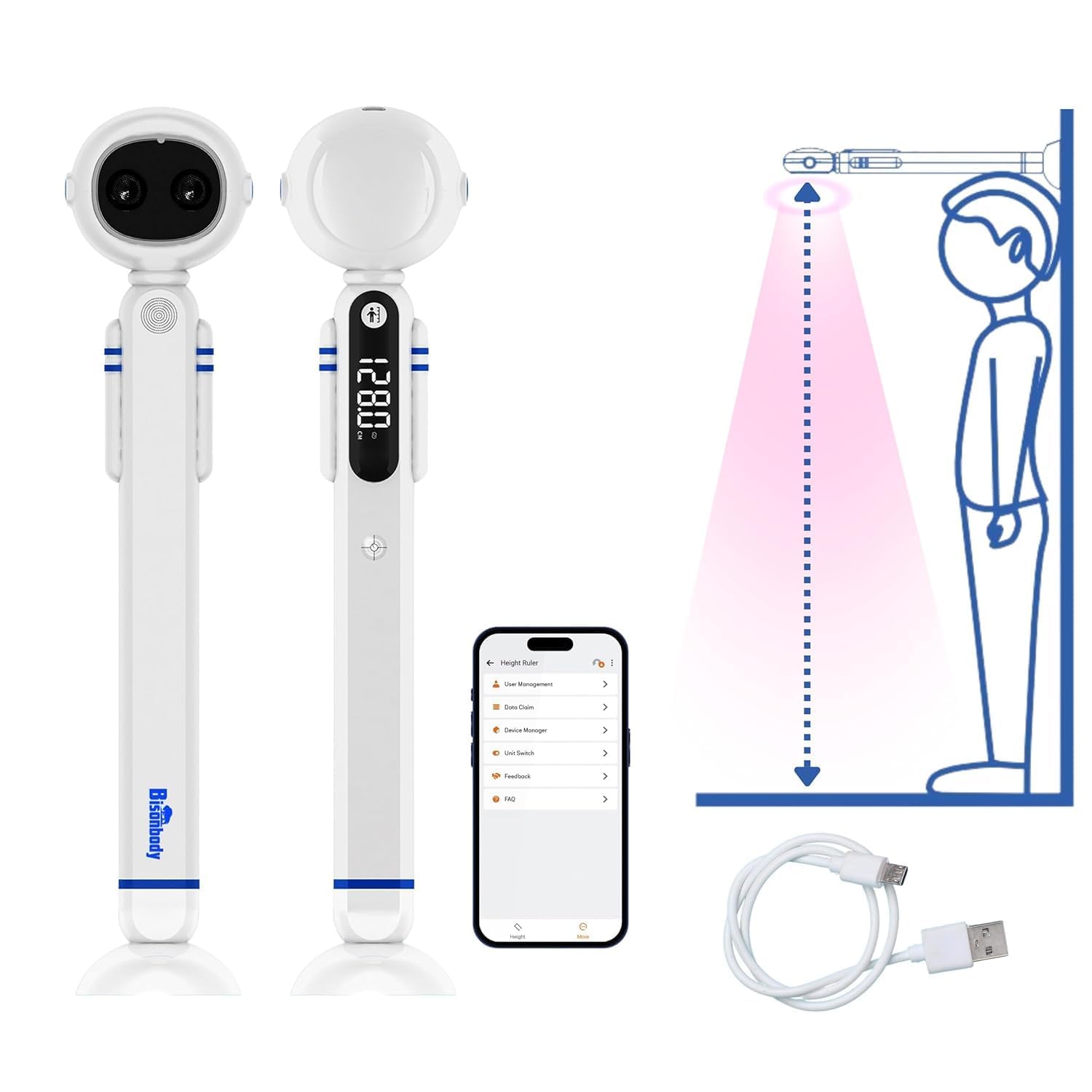 Fitdays - Dispositivo di misurazione dell'altezza digitale intelligente per bambini, wireless con doppia tecnologia di misurazione a ultrasuoni, design astronauta eccentrico, strumento di misurazione