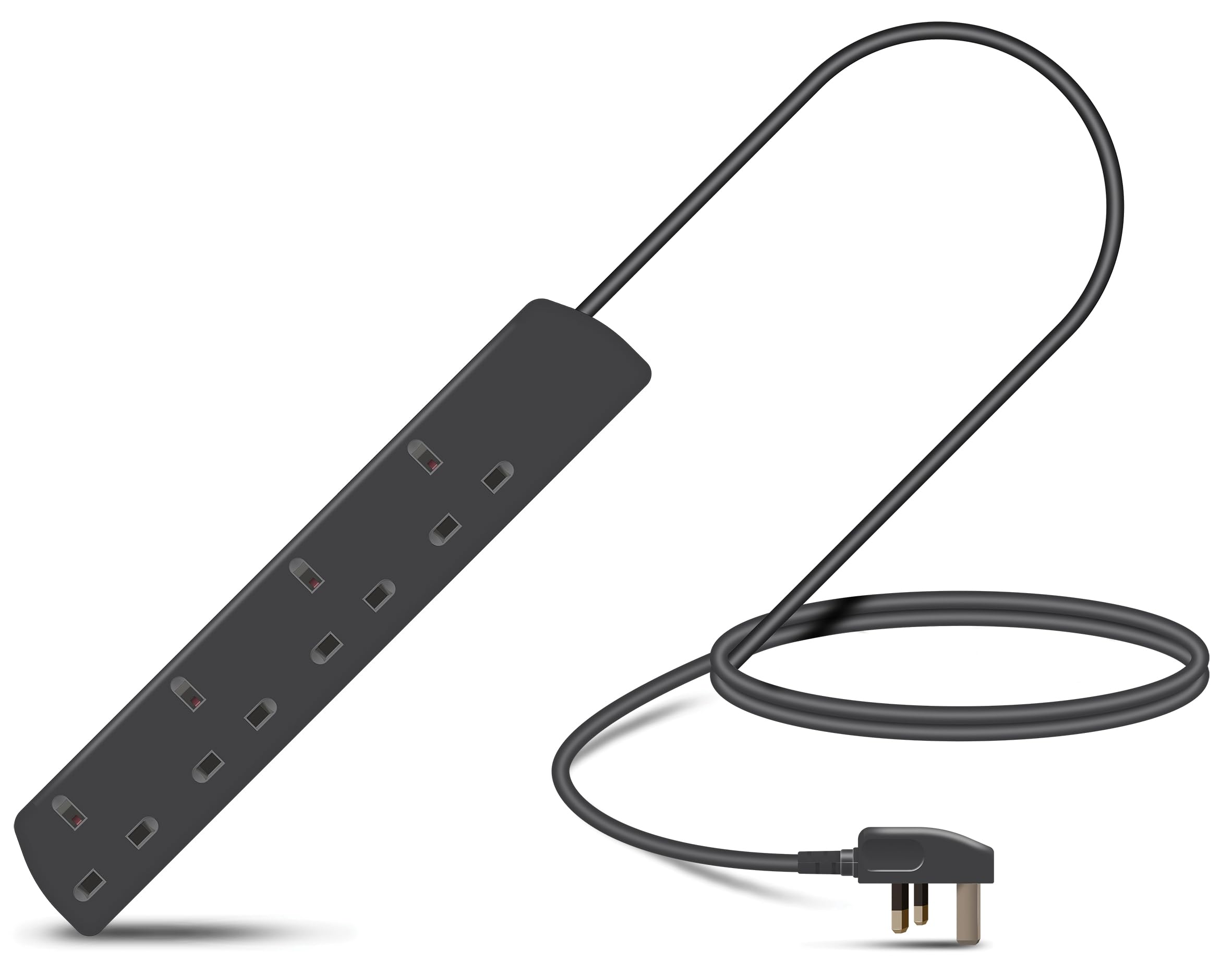 Eagle Four Gang Mains Power 13A Extension Socket to 13A UK Plug Lead Cable, British Standards BS1363 1m
