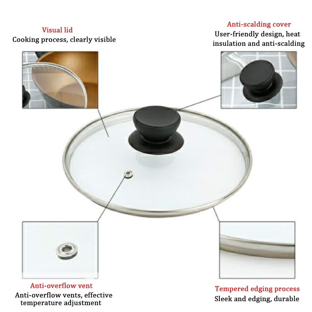 Couvercle,Couvercles de casserole couvercle de casserole en verre trempé couvercle de casserole à vapeur couvercle de casserole Transparent ménage couvercle de casserole de remplacement univ
