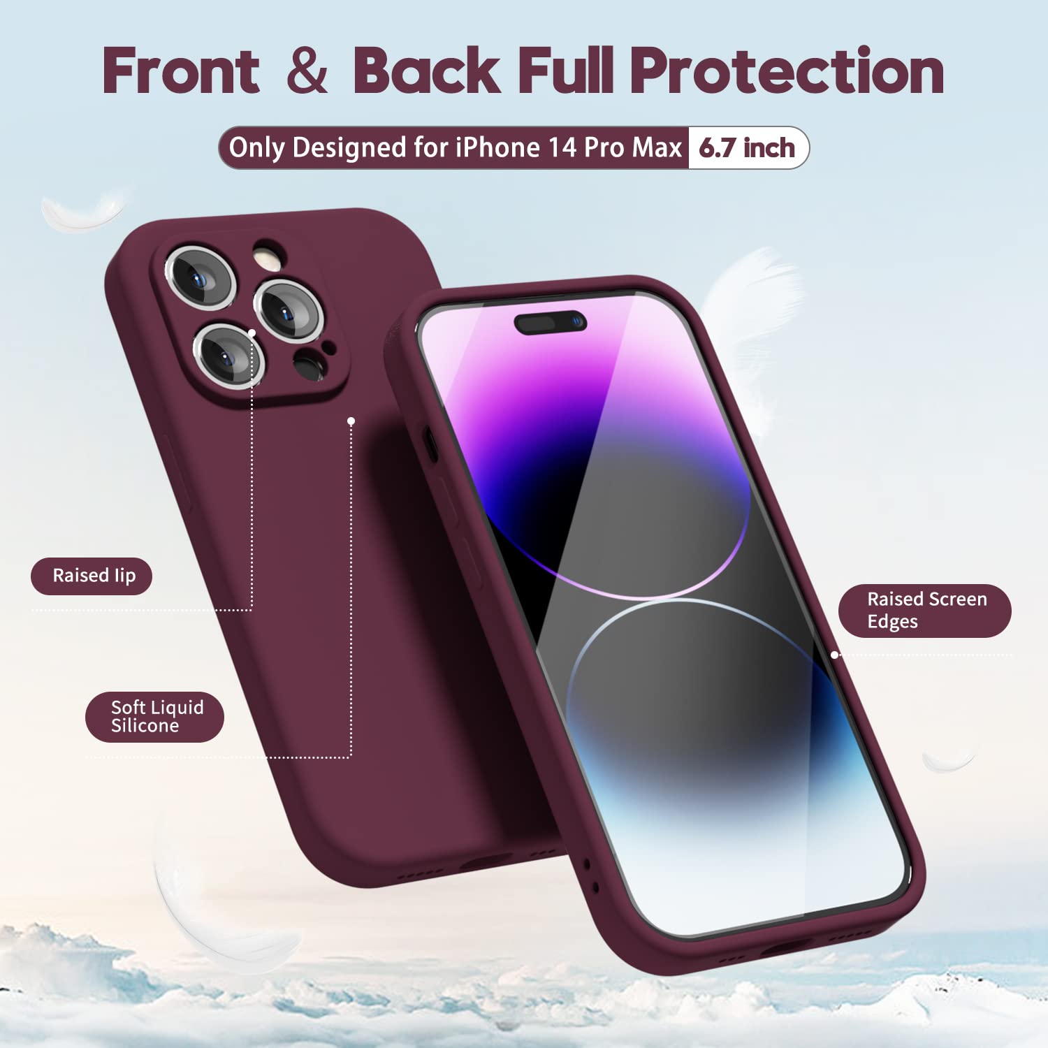 oakxco oakxco for iPhone 14 Pro Max Phone Case Liquid Silicone, Cute Thin Slim Soft Rubber TPU Plain Smooth Gel Cover for Women Girl, Matte Solid Protective & Shockproof, Burgundy Plum Wine in use