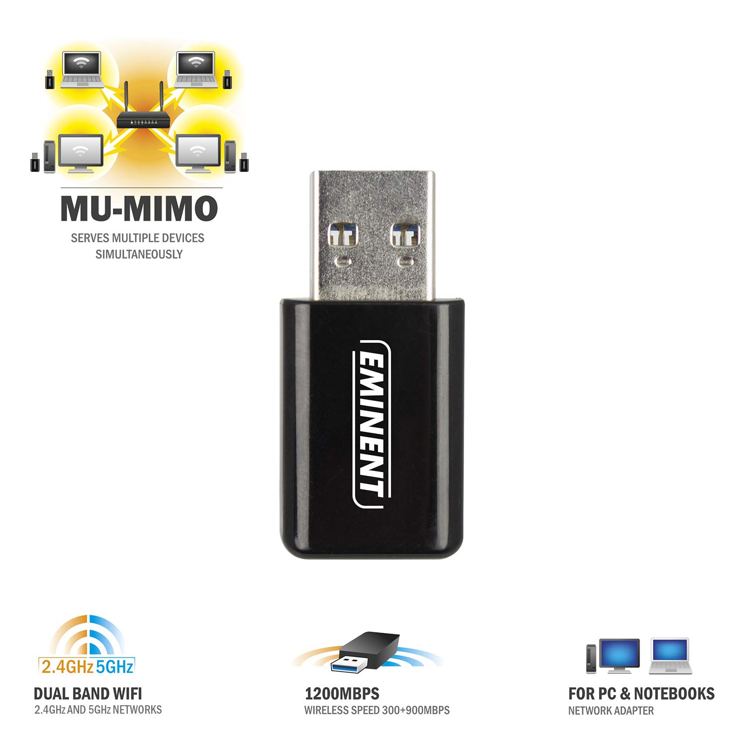 Adattatore USB Scheda di Rete, Wireless 1200Mbps, 2.4GHz a 300Mbps e 5GHz a 900MBps, USB 3.1 Gen 1, pulsante WPS, Mini