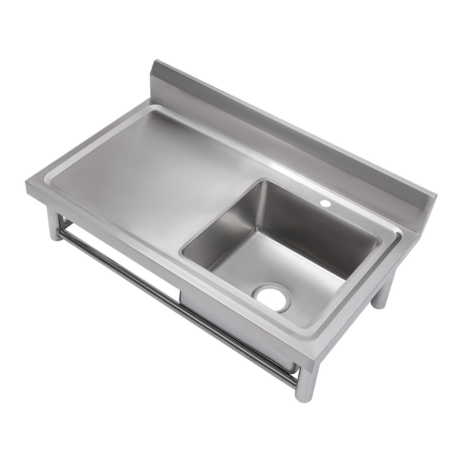 KüChenspüLe SpüLtisch Rechts GastrospüLe Waschtisch Edelstahl SpüLbecken SpüLtheke EdelstahlspüLe Mit Klopfen Waschbecken Faucet KüChe SpüLe Garten CampimgspüLe SpüLtische 1 Becken 100X60cm