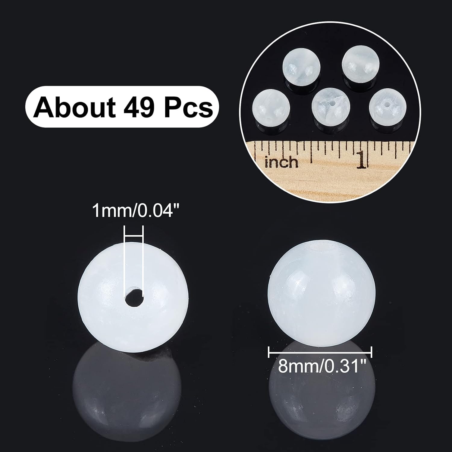 CHGCRAFT 8mm 49Pcs Natural Selenite Beads Stands Round Loose Beads Necklace Bead Loop for Jewelry Making, 1Strand 15.7inch, White