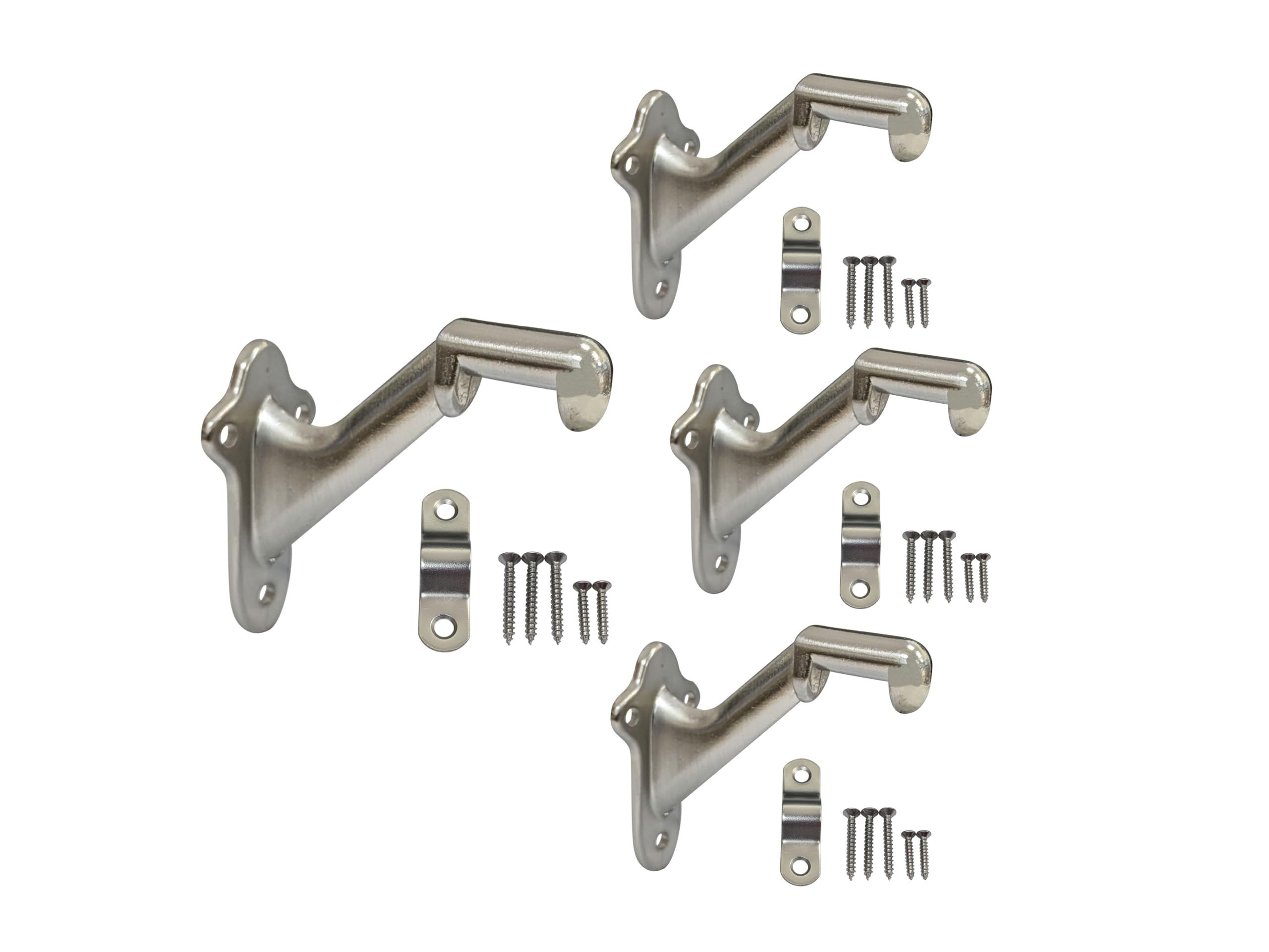 QCAA HandRail Brackets, 3", Zinc Die Cast, Brushed Nickel, 4 Pack, Made in Taiwan
