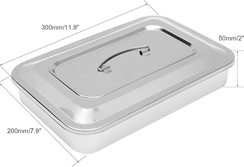Miniatura 5 de Bandeja organizadora de instrumentos de acero inoxidable con tapa y asa de agarre 11.5 x 8 x 2 pulgadas